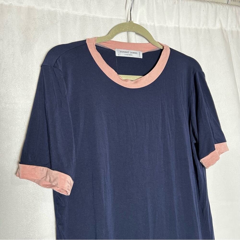 Sonnet James A Play Dress Navy & Pink Ringer Crewneck Short Sleeve Dress Small - Picture 3 of 6